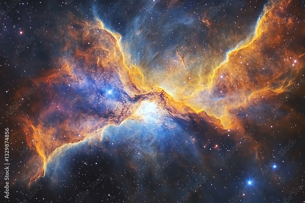 Fototapeta premium Cosmic nebula with vibrant orange and blue hues.