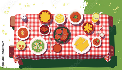 Delicious BBQ spread on picnic table, summer gathering joy