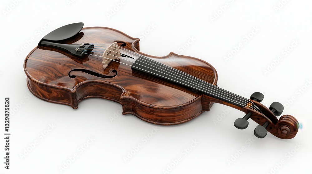 Fototapeta premium Elegant Violin Dark Wood Grain Musical Instrument Studio Shot