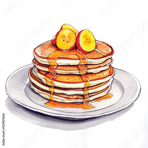 watercolor copic marker concept sketch of Pancakes