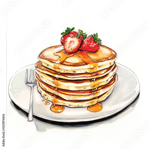 watercolor copic marker concept sketch of Pancakes