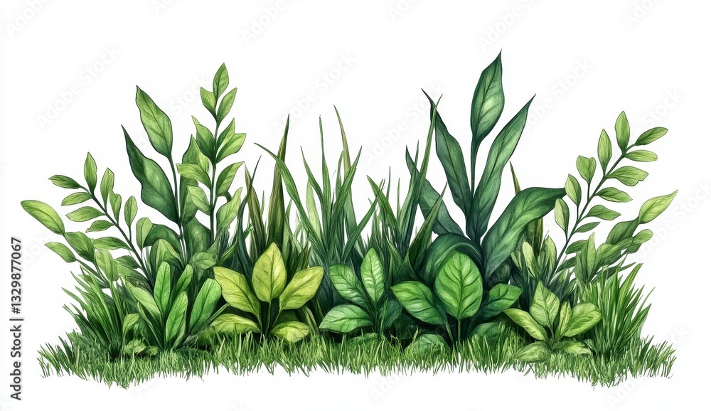 Fototapeta premium Vibrant Green Foliage Watercolor Illustration