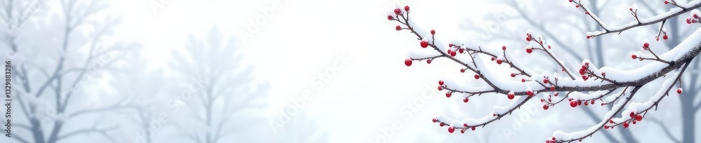 Snowy branches with intricate details against a white background, winter, serene Snowy branches with intricate details against a white background, winter, serene