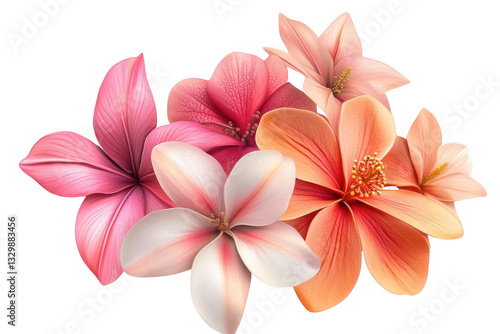 Flowers Bloom Vibrantly with Pink and Peach Hues, Tropical Blossom with Elegance, Floral Bouquet on Dark Backdrop.