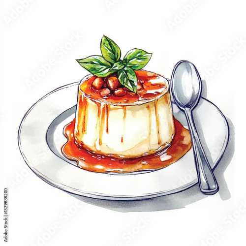watercolor copic marker concept sketch of Panna Cotta
