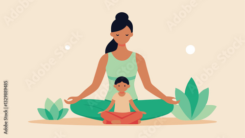 Wallpaper Mural Mother's Day Yoga: A Heartwarming Flat Color Illustration of a Mother and Child Bonding Through Gentle Yoga Poses, Celebrating Love, Health, and Family Togetherness. Perfect for    Torontodigital.ca