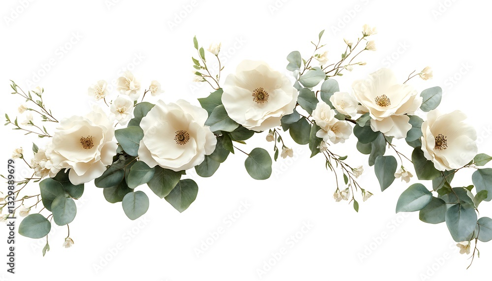 Fototapeta premium Creamy white magnolia and eucalyptus garland.