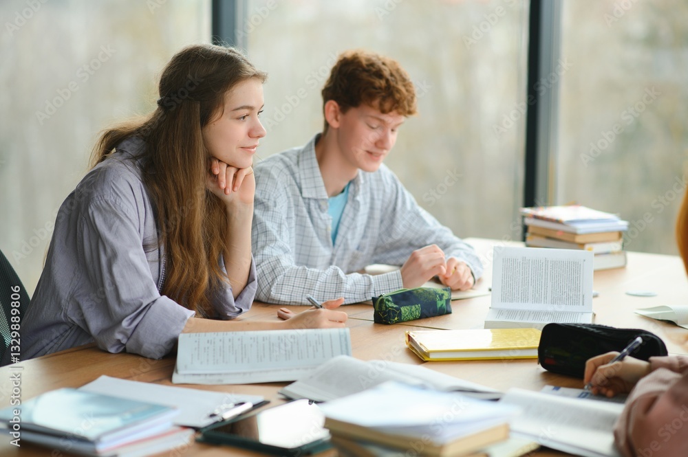 Students studying in library or classroom Students studying in library or classroom