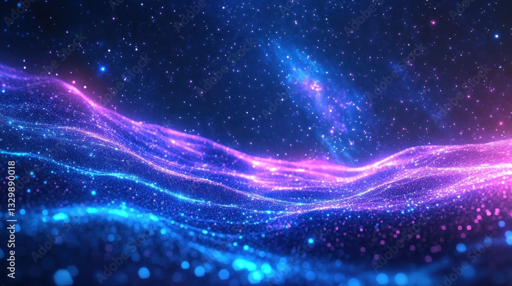 Fototapeta premium Abstract digital waves, glowing particles, cosmic background