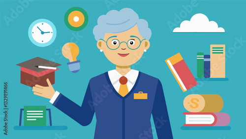 A retired educator offers consulting services to schools and educational institutions sharing their knowledge and experience in curriculum development and teacher training.. Vector illustration