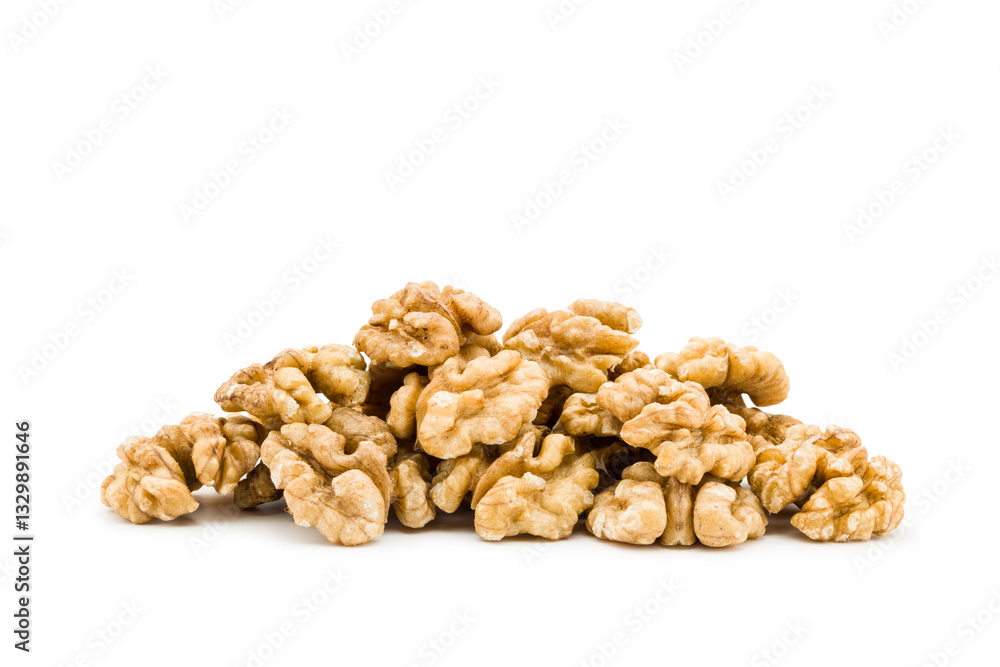 Walnuts shelled bunch isolated on white background. Walnuts shelled bunch isolated on white background.