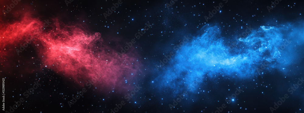 Fototapeta premium vibrant cosmic scene featuring swirling red and blue nebulae against starry background, evoking sense of wonder and exploration