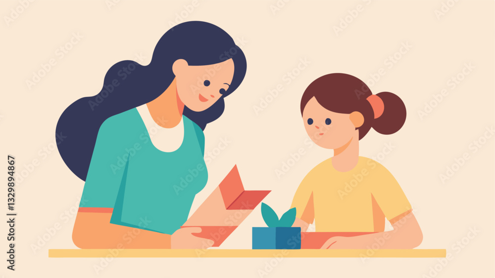 Mother's Day: A heartwarming illustration of a mother and daughter bonding over a creative paper crafting project. Celebrate the special bond between mothers and daughters with Mother's Day: A heartwarming illustration of a mother and daughter bonding over a creative paper crafting project. Celebrate the special bond between mothers and daughters with