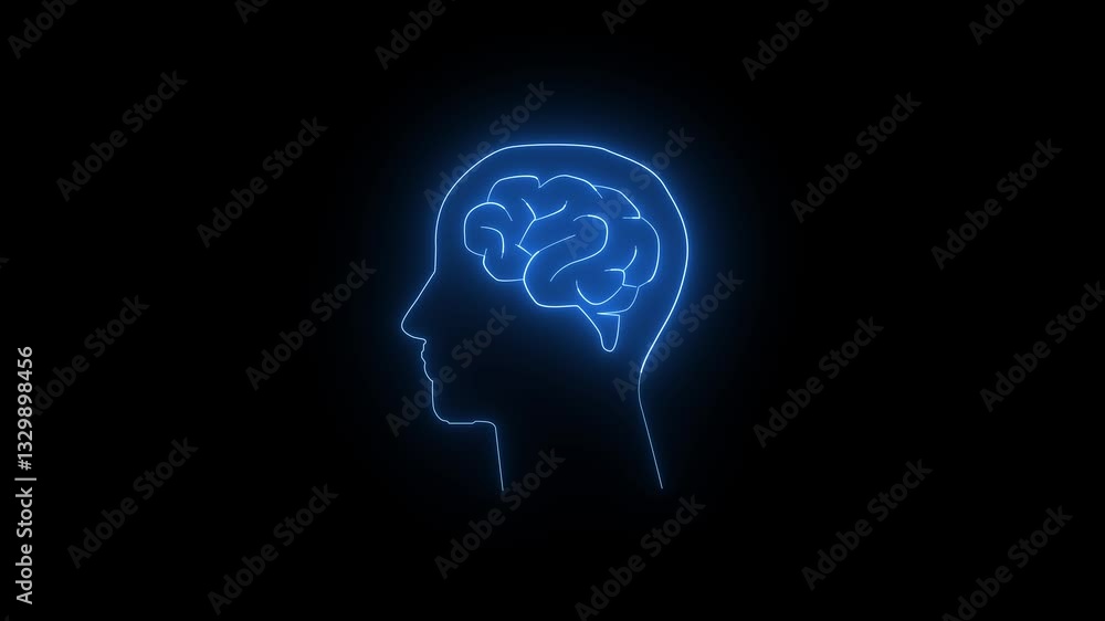 Brain concept neon line .Neon head brain icon animation. Futuristic glowing polygonal diagram of the human brain in the form of connected lines on black background on 4K video. Brain concept neon line .Neon head brain icon animation. Futuristic glowing polygonal diagram of the human brain in the form of connected lines on black background on 4K video.