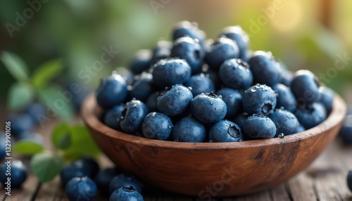 Wallpaper Mural Fresh blueberries in wooden bowl with morning light, ready to eat Torontodigital.ca