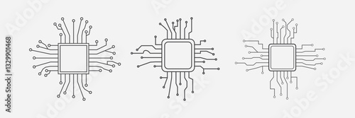 Abstract Technology Background circuit board pattern icons. cpu with circuit board. Ai chip electronics and connected dots. Data tech bg black flat and line motherboard vector Communication concept.