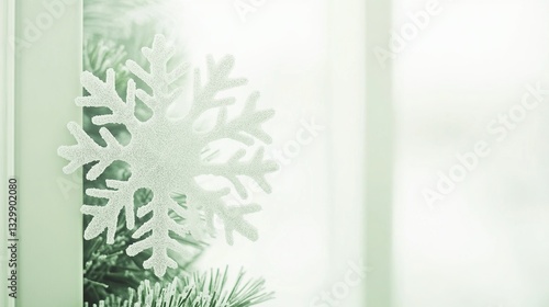 White snowflake decor on windowsill, Christmas, winter, home