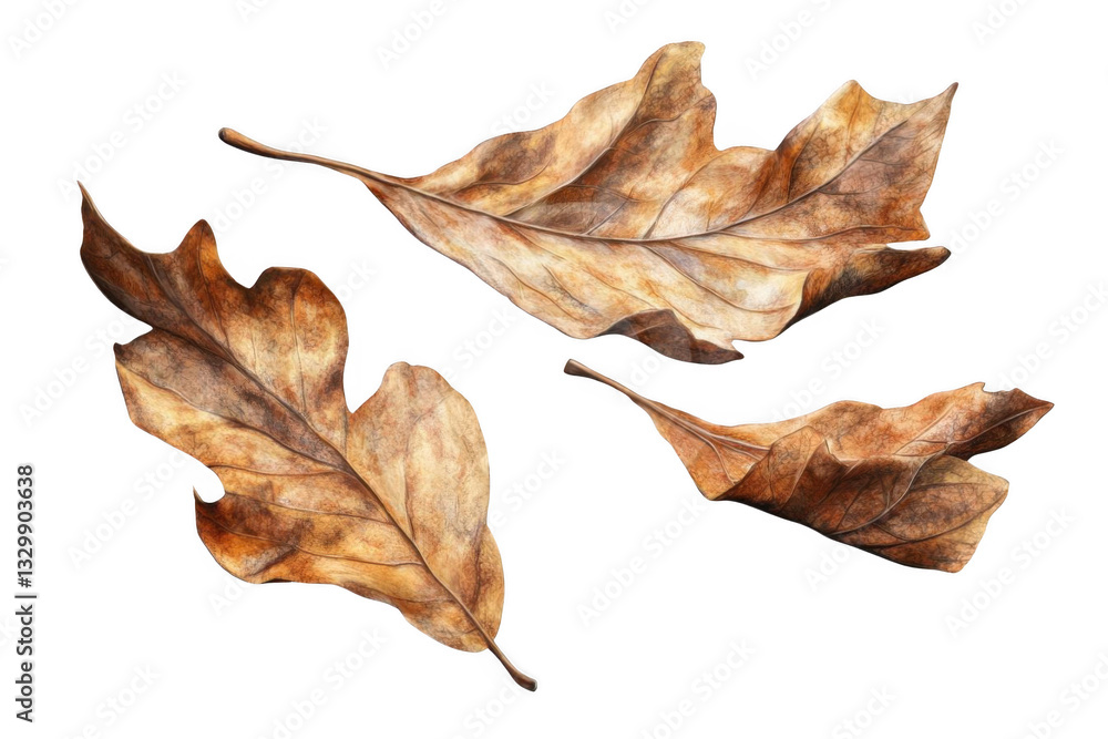 Naklejka premium Three Brown Leaves Float Gently Against a Dark Background, Autumn Serenity.