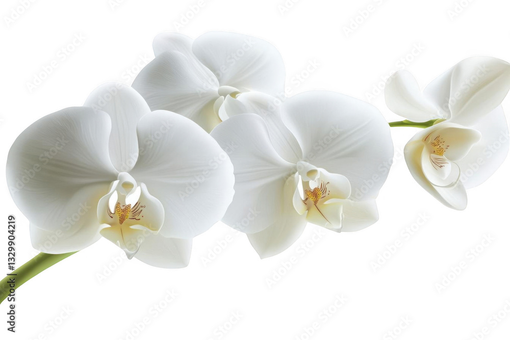 White Orchids Bloom Elegantly on a Stem with Delicate Petals, Purity and Grace. White Orchids Bloom Elegantly on a Stem with Delicate Petals, Purity and Grace.