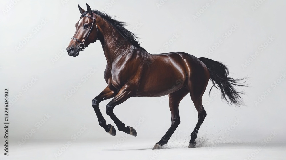 Obraz premium Bay horse in midstride isolated on white gigapixel image studio environment side view stunning capture
