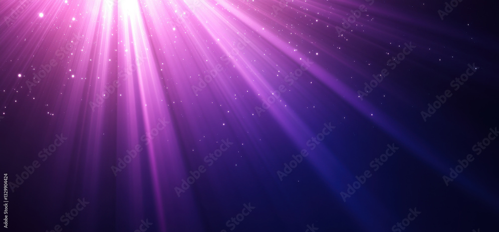 Obraz premium Vibrant purple and blue gradient background with light rays and sparkles, creating dreamy atmosphere. Perfect for design projects or digital art