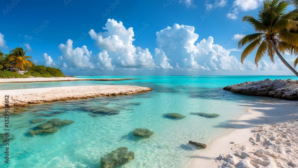 Fototapeta premium Clear shallow waters and sandy bar in treasure cay