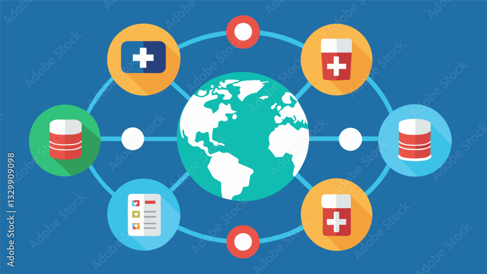 By linking health databases across borders countries can exchange critical information and collaborate on effective solutions to improve global health outcomes.. Vector illustration By linking health databases across borders countries can exchange critical information and collaborate on effective solutions to improve global health outcomes.. Vector illustration