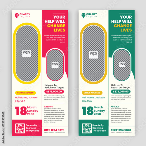 Charity fundraiser rack card design template or Charity activities Dl Flyer, leaflet, and handbill design 