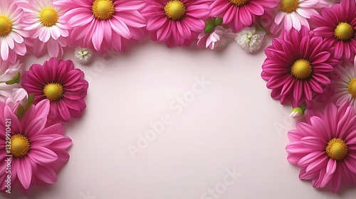 Beautiful Arrangement of Pink Flowers Arranged Over Pale Background Space