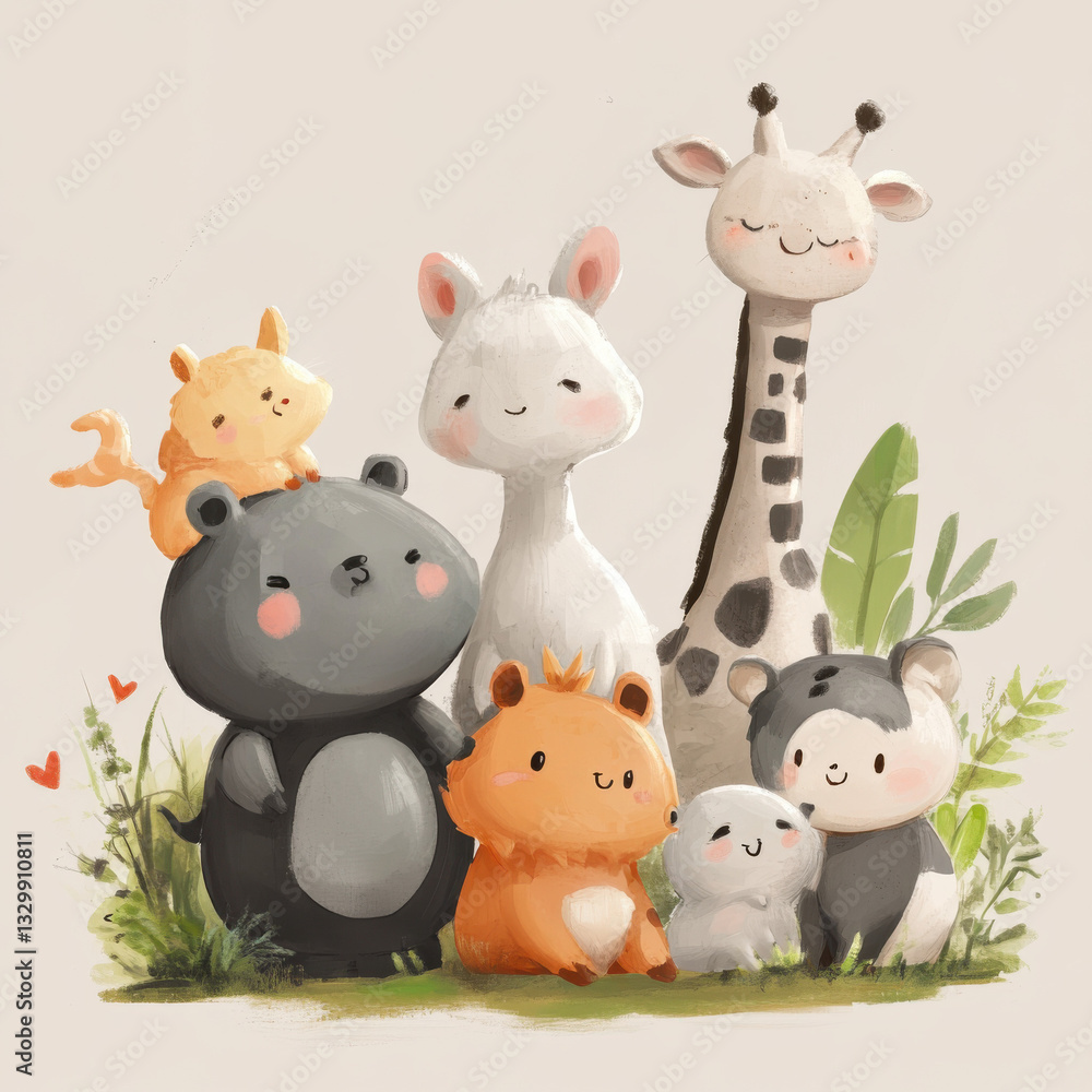 Obraz premium animals, icon, wild , forest, characters, child, children , cute, concept art, baby, baby room, toddler, paint , wall, 