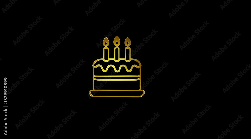 Glowing Cake with burning candles icon animation on black color background Glowing Cake with burning candles icon animation on black color background