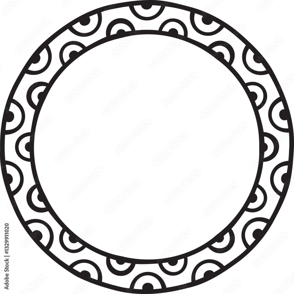 Circular border with small semicircles inside a line. Vector illustration made with lines and semicircles creating a circular border. Circular border with small semicircles inside a line. Vector illustration made with lines and semicircles creating a circular border.