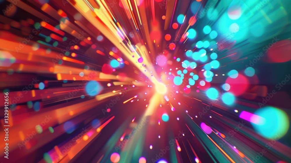 Fototapeta premium This dynamic abstract image showcases vibrant colors and energetic motion, creating a captivating sci-fi atmosphere perfect for various creative projects.