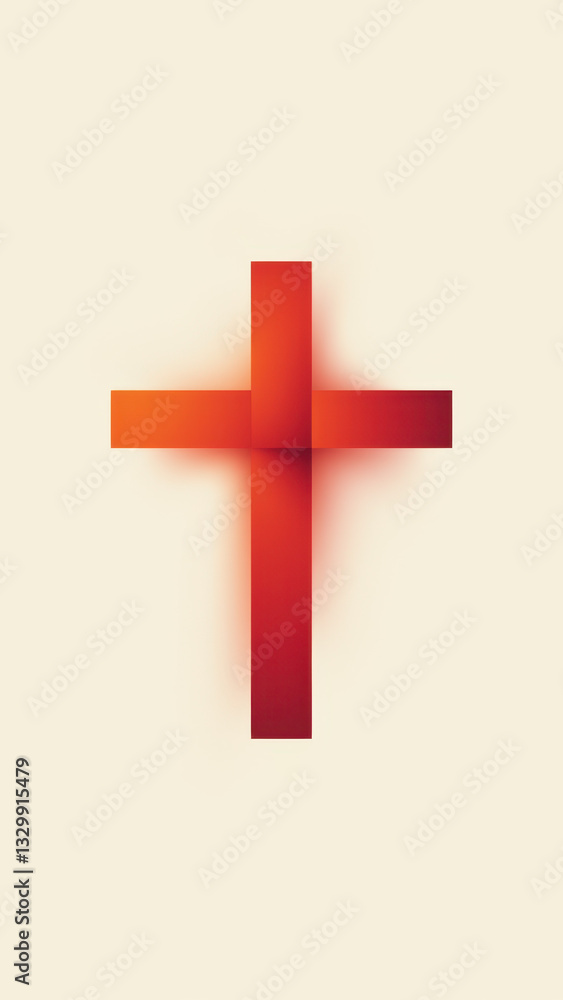 Obraz premium Vibrant red cross on light background with pixelated texture.