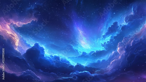Vibrant Night Sky with Blue Purple Clouds and Sparkling Stars