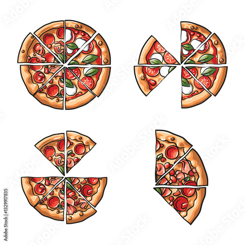 Delicious Pizza Slice: Full Color Illustration Set