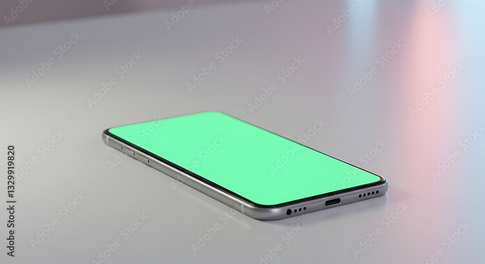 Smartphone Lying Flat with Green Screen Ready for App Development Mockup Smartphone Lying Flat with Green Screen Ready for App Development Mockup