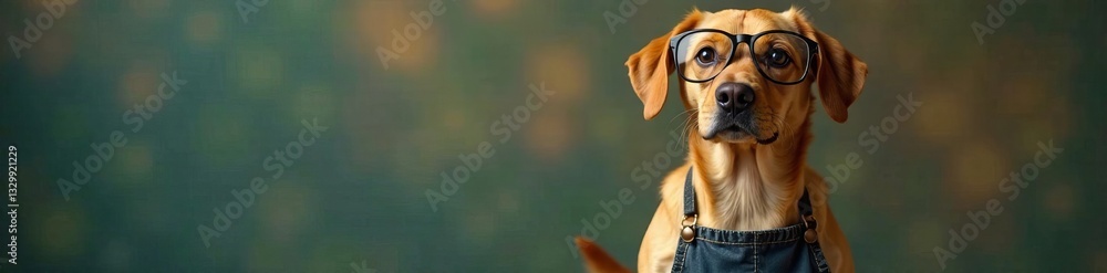 A charming dog wearing glasses with a colorful backdrop. A charming dog wearing glasses with a colorful backdrop.