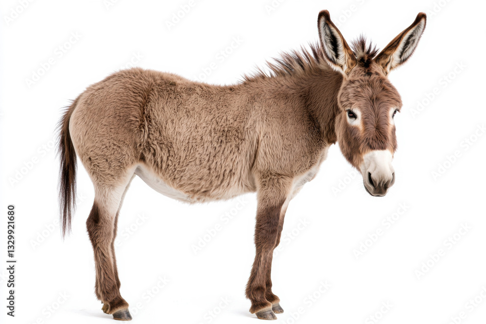 A curious donkey standing gracefully against a white background. isolated on white background. A curious donkey standing gracefully against a white background. isolated on white background.