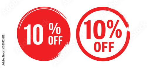 Exclusive 10% Off: Red circle badges with "10% OFF" text, designed to instantly draw attention, and capture the essence of the offer, enticing customers with its straightforward appeal.