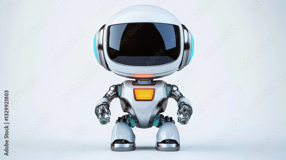 A cute and friendly robot character with a sleek design and bright colors. isolated on white background. A cute and friendly robot character with a sleek design and bright colors. isolated on white background.