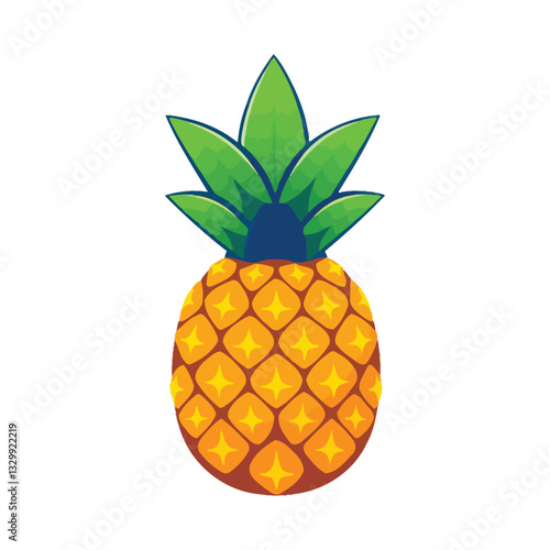 A fresh ripe pineapple on a white background showcasing its juicy yellow fruit with green leaves, symbolizing tropical, healthy, and organic sweetness vector illustration