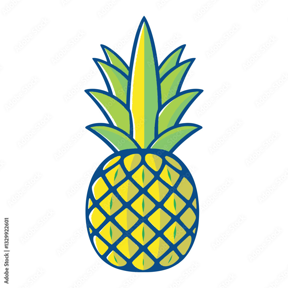 Obraz premium Pineapple on white background, fresh and ripe tropical fruit illustration