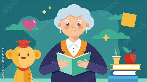 A retired teacher spending their golden years volunteering at a local high school assisting students with their second language studies.. Vector illustration