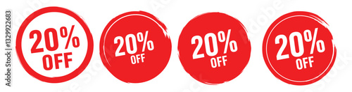 Discount Deal: Four red circles, each emblazoned with a bold "20% OFF" graphic, beckon with the promise of savings and value.