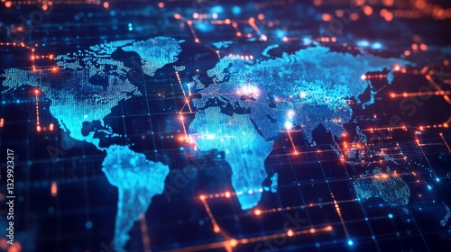 Blocked trade routes global economy world map digital illustration economic challenges tariff impacts
