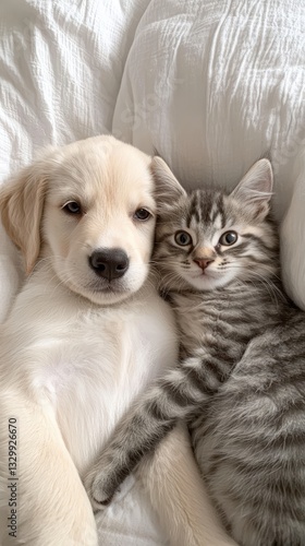 Wallpaper Mural Puppy and kitten snuggle a portrait of interspecies friendship Torontodigital.ca