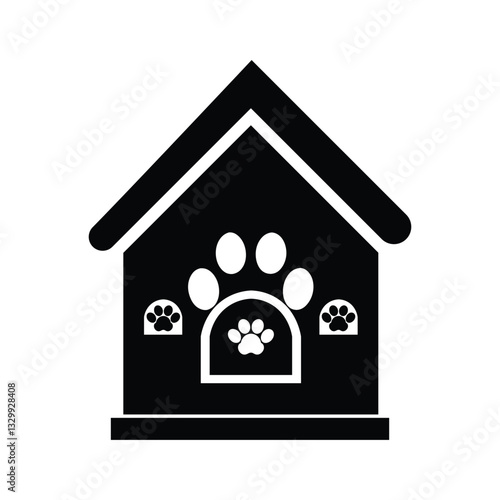  A vector illustration of a pet house with a paw print.