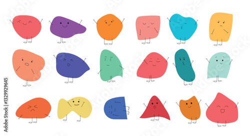 Funny Blob Characters with Arms and Legs. A collection of quirky abstract blob characters with arms and legs expressing different emotions