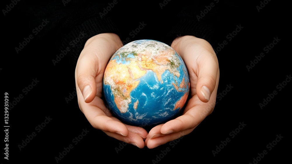 Caring Hands Holding Illuminating Earth Symbolizing Global Responsibility and Environmental Consciousness Caring Hands Holding Illuminating Earth Symbolizing Global Responsibility and Environmental Consciousness